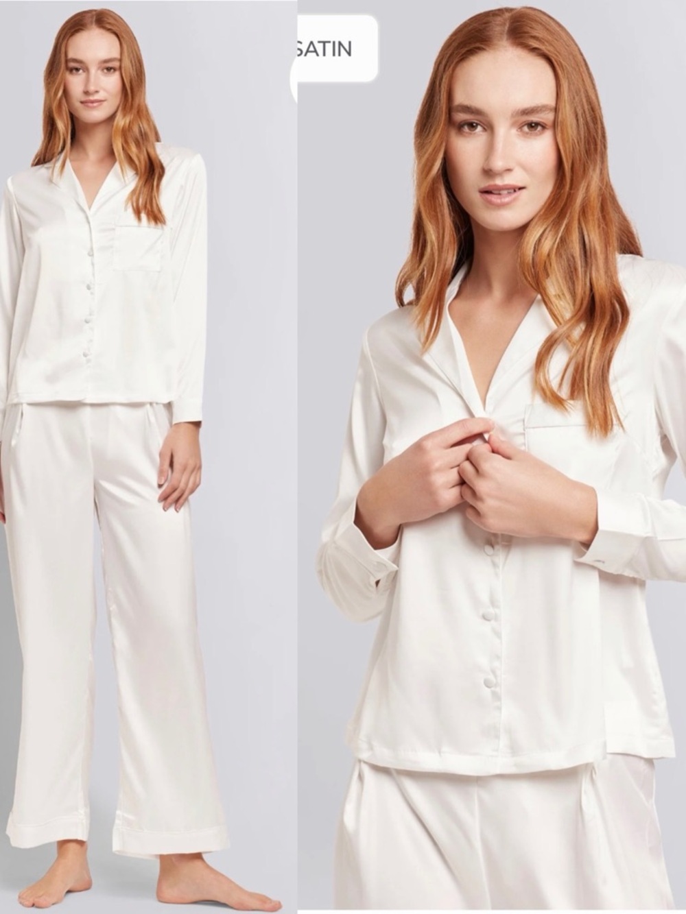 Brand New Homebodii Toni Lounge Pyjama Set - White Size Medium Satin Pajamas